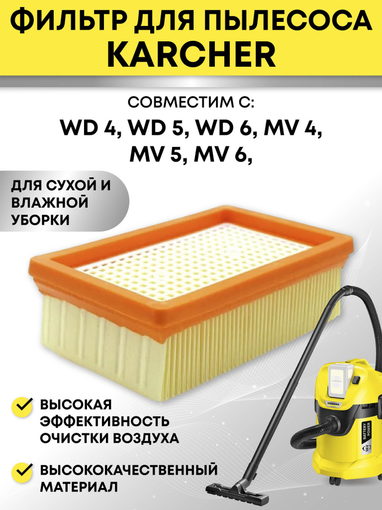 Плоский складчатый фильтр для строительного пылесоса Karcher 2.863-005.0, MV4, MV5, MV6, WD4, WD5, WD6 #1