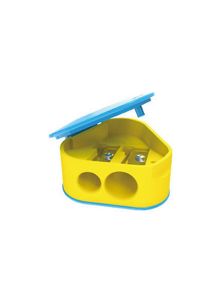 Точилка для карандашей KEYROAD Triangle, 2 отверстия, с контейнером, желтый с голубым, 1 штуки, блистер #1