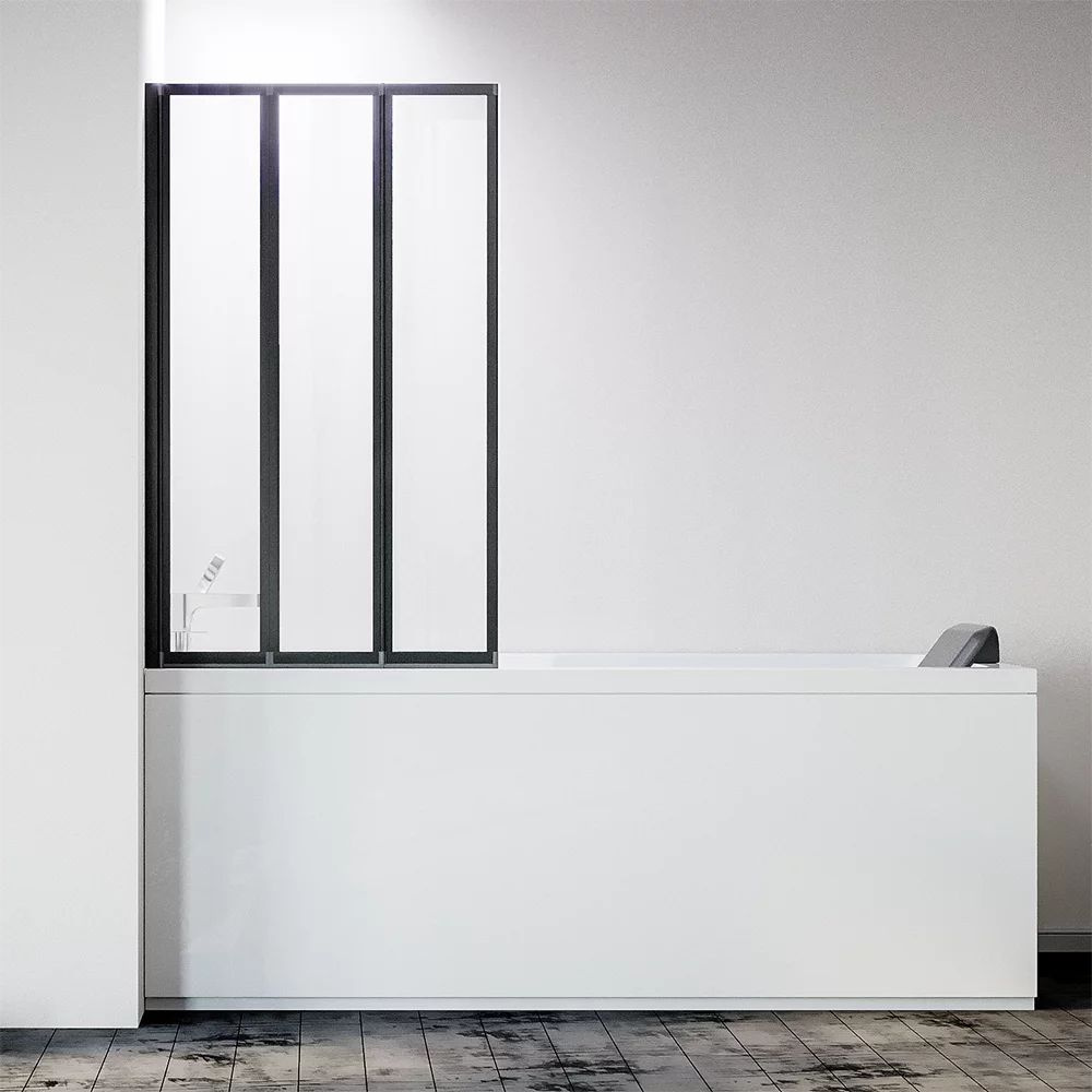 Шторка стеклянная на ванну Veconi PL-73BL левая 120 см., профиль черный матовый, прозрачное стекло Easy #1