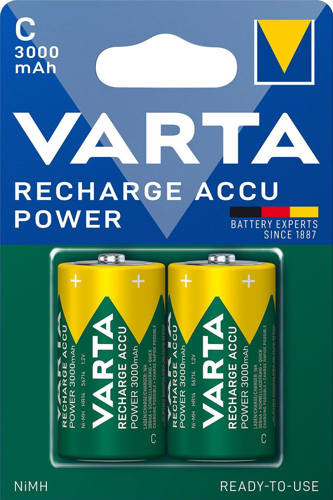 Аккумуляторная батарейка VARTA Recharge Accu Power C / LR14 R2U 3000 мАч, 2 шт Уцененный товар  #1