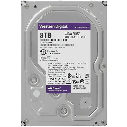 Western Digital 8 ТБ Внутренний жесткий диск Purple Surveillance (WD84PURZ) (WD84PURZ)  #1