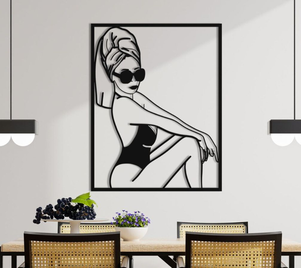 Панно 60х45 см "Эстетика Девушка" декоративное настенное чёрное, декор на стену, картина  #1