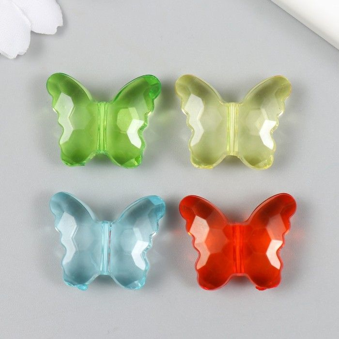 Бусины для творчества пластик "Бабочки волна" прозрачные цветные набор 20 гр 1,1х2,9х2,4 см  #1