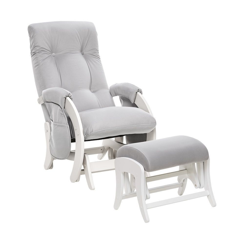 Кресло качалка для отдыха Milli Smile с карманами и Пуфик Milli Uni, комплект, Молочный дуб, велюр серый #1