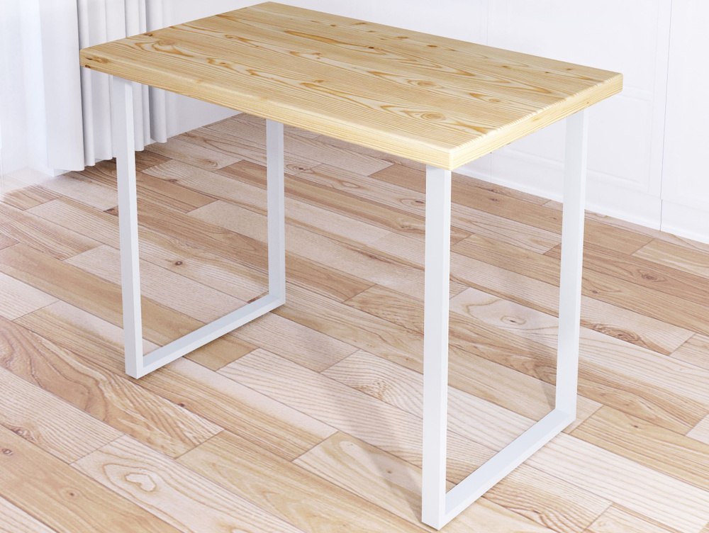 Стол кухонный Loft со столешницей без шлифовки и покрытия из массива сосны 40 мм и белыми металлическими #1