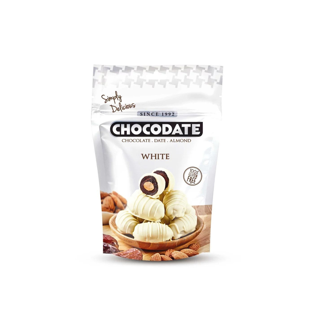 Финики с миндалем в белом шоколаде Chocodate White, 100 гр #1