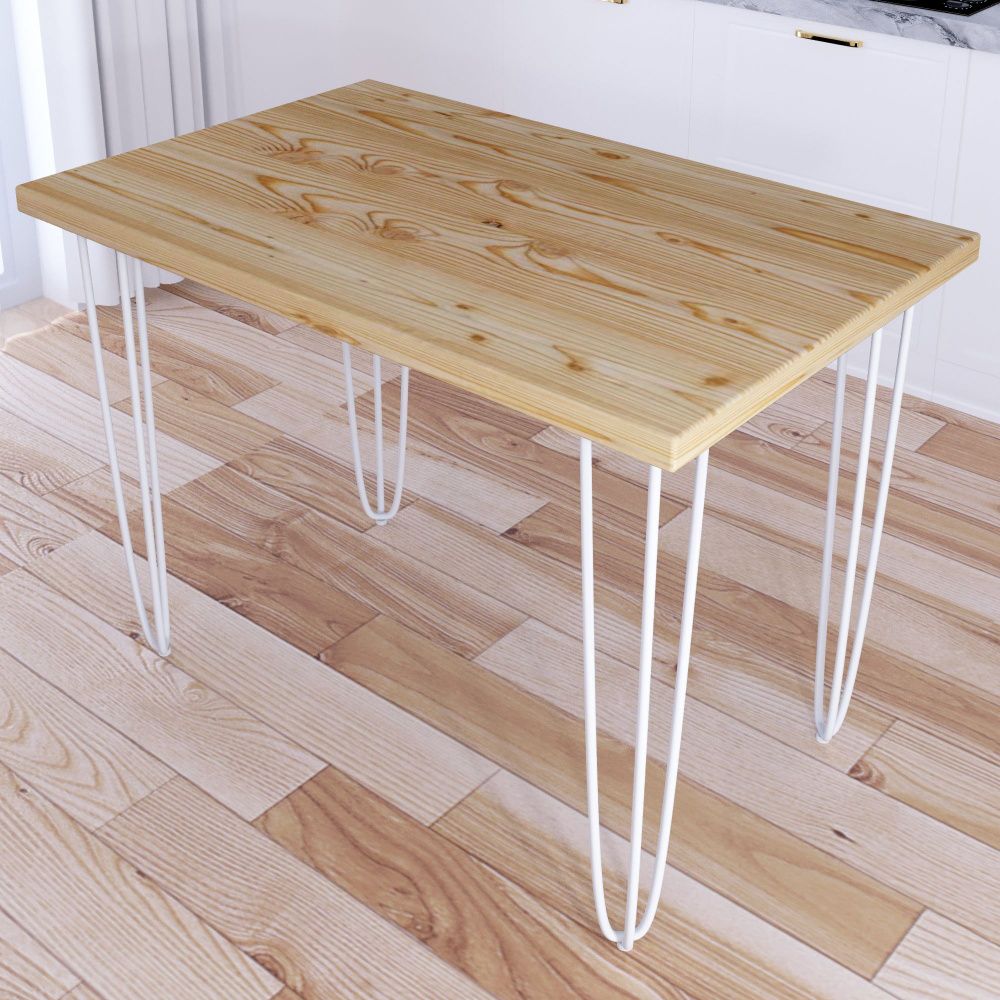 Стол кухонный Loft со столешницей без шлифовки и покрытия из массива сосны 40 мм на белых металлических #1