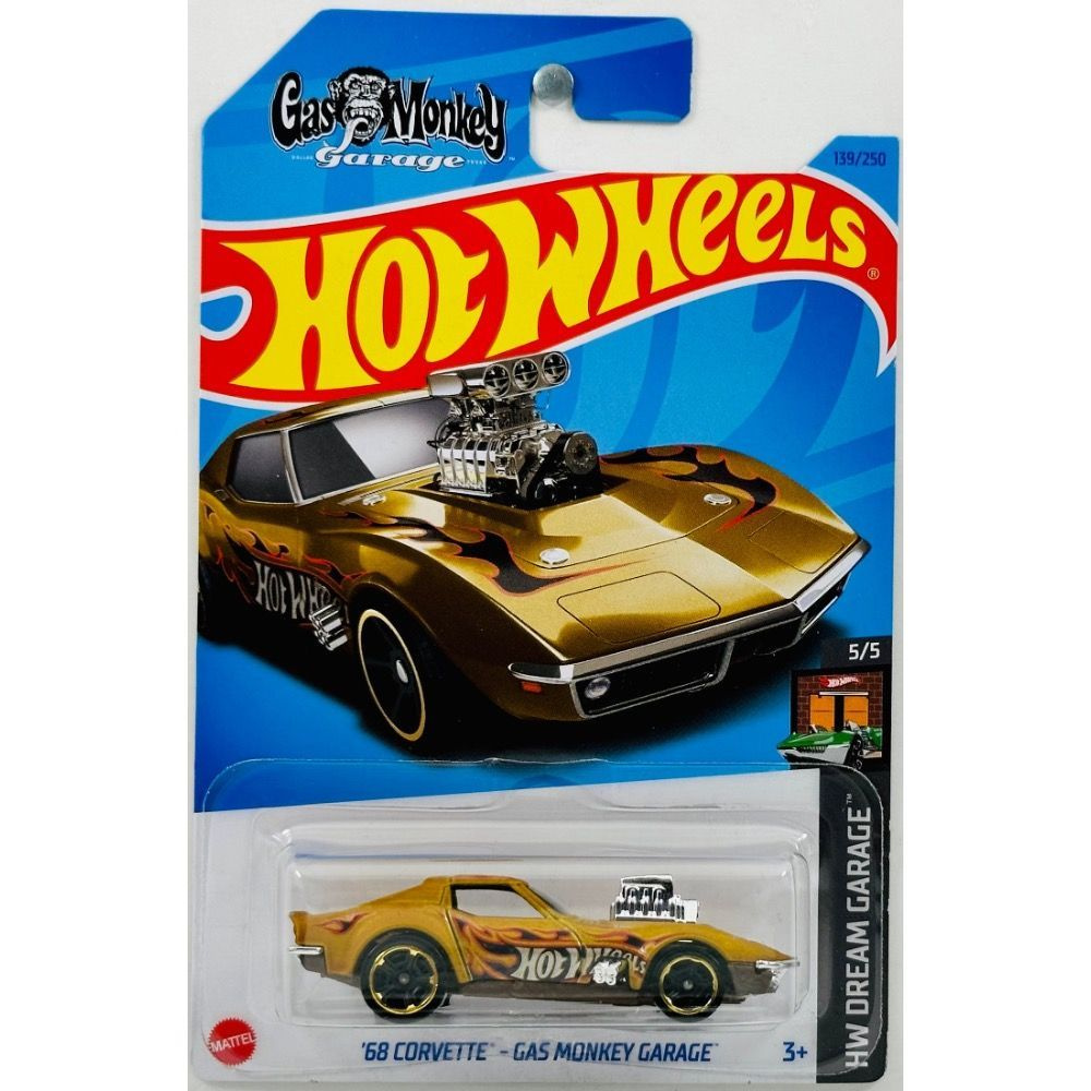 HKH23 Машинка металлическая игрушка Hot Wheels коллекционная модель 68 CORVETTE GAS MONKEY GARAGE золотистый #1