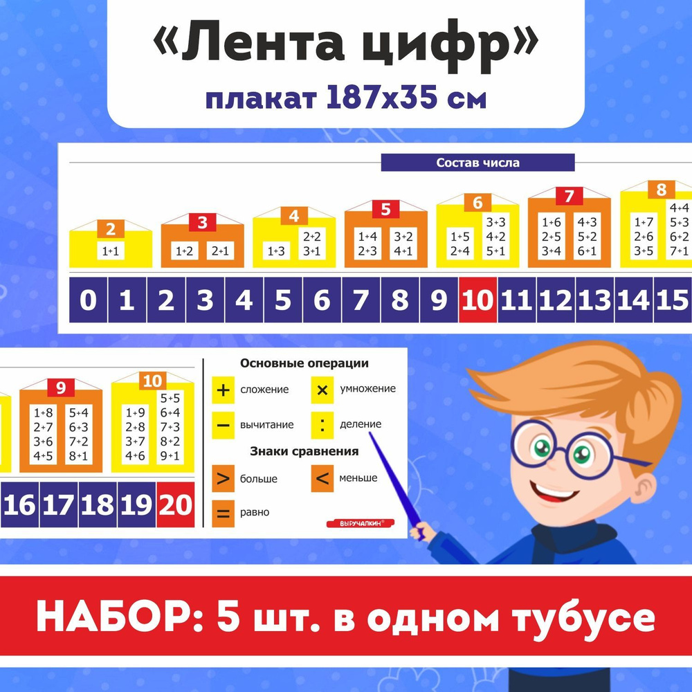 Обучающий плакат "Лента цифр" в школу, набор 5шт. Выручалкин  #1