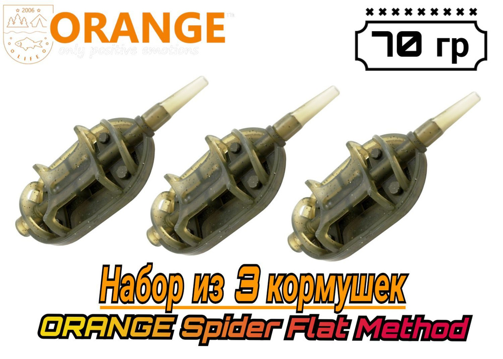 Набор из 3 Кормушек ORANGE Spider Flat Method с вертлюгом № 4, 70 гр, (в упаковке 3 шт)  #1