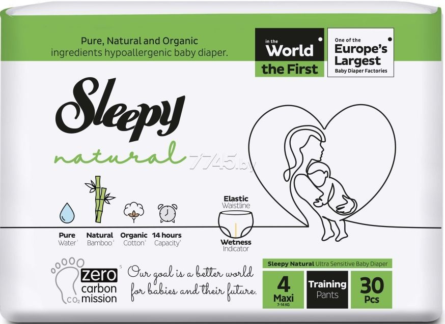 Подгузники детские Sleepy Natural размер № 4 (7-14 кг) 30 штук натуральные бамбуковые волокна  #1