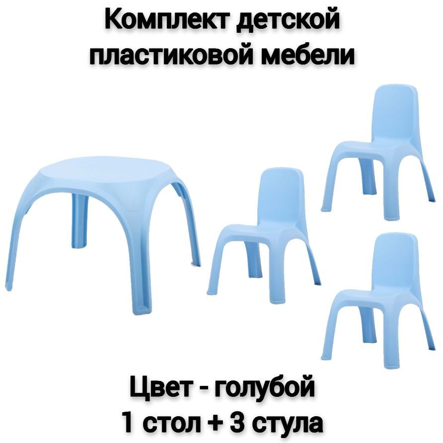 Комплект детской мебели, 1 стол + 3 стула, цвет - голубой #1