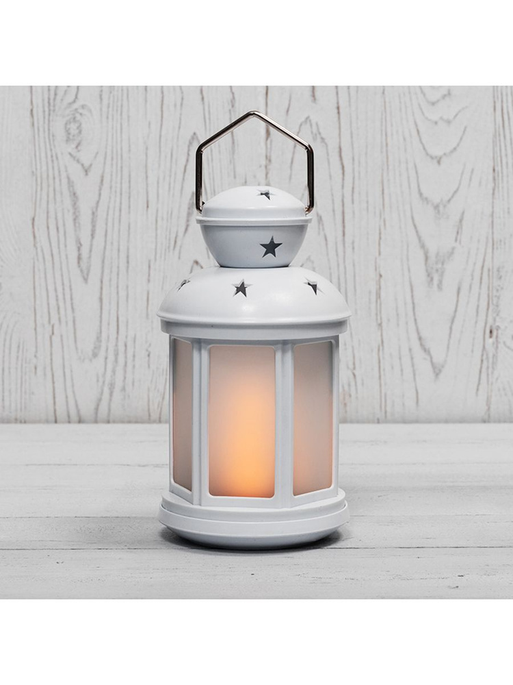 Декоративный фонарь 12х12х20,6 см, белый корпус, теплый белый цвет свечения с эффектом пламени свечи #1