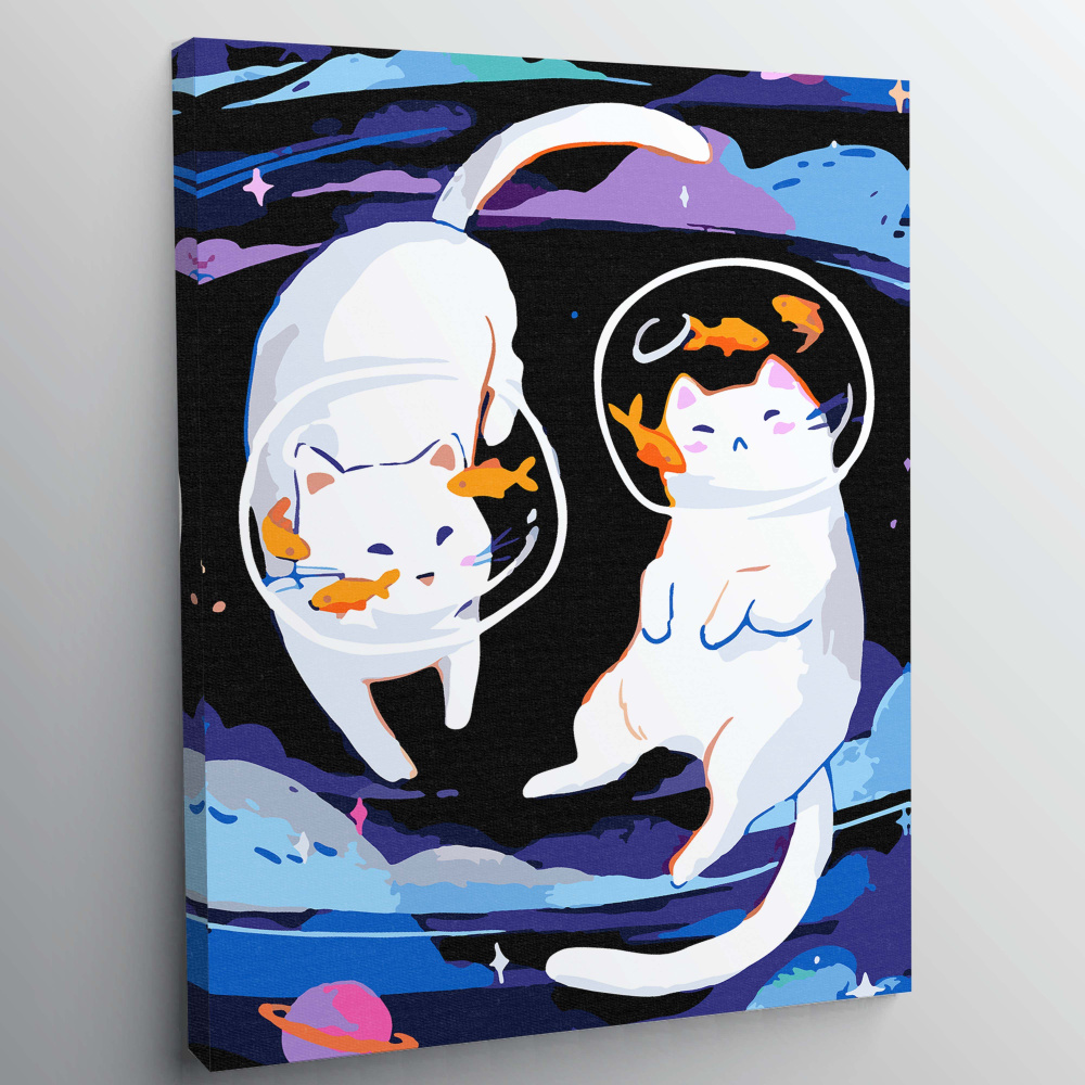 Картина по номерам, холст на подрамнике - Коты в космосе - Животные 30х40 см.  #1