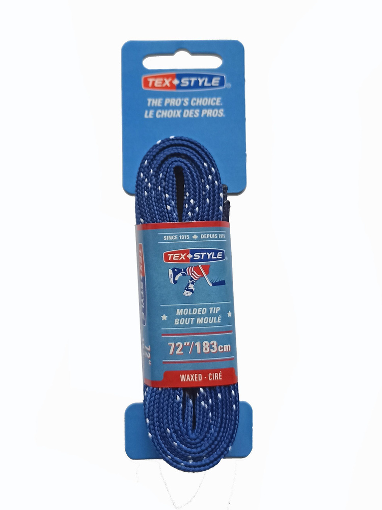 Шнурки хоккейные для коньков TexStyle 183см с пропиткой синие MOLDED TIP Waxed  #1