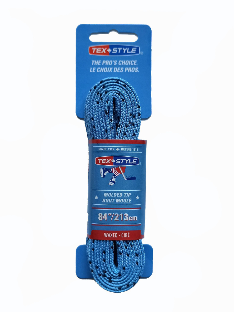 Шнурки хоккейные для коньков TexStyle 213см с пропиткой светло-синие MOLDED TIP Waxed  #1