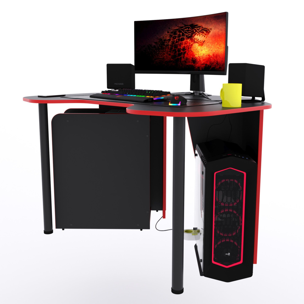 Компьютерный стол "Угол", 120х87х75 см, чёрный с красной кромкой  #1