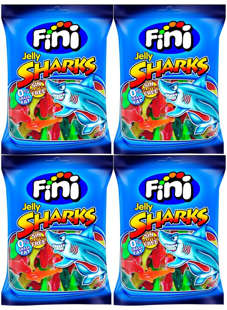 Жевательный мармелад Fini Jelly Sharks, 90г x 4шт. Фини Акула #1