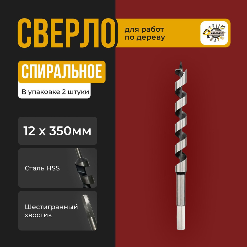 Сверло по дереву спиральное 12х350мм 2шт. #1