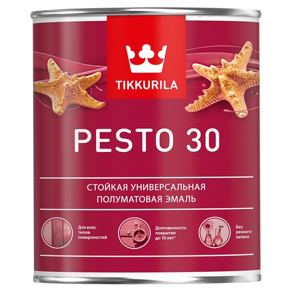 Tikkurila Эмаль Гладкая, Полуматовое покрытие, 0.9 л, 1.34 кг, белый  #1