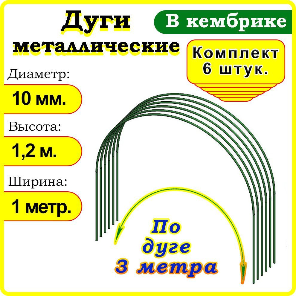 Дуги для парника металлические 3 метра в кембрике, комплект 6 шт. Зеленые  #1