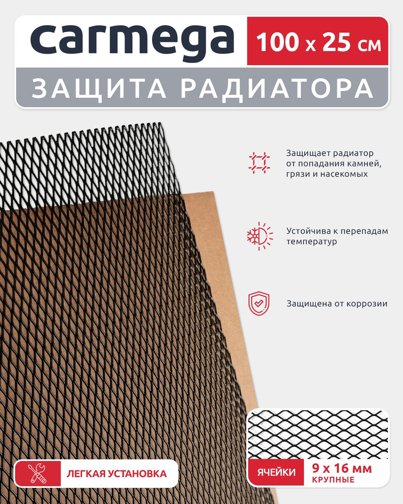 Универсальная сетка для защиты радиатора в бампер автомобиля 1000х250 мм, ячейка 16мм  #1