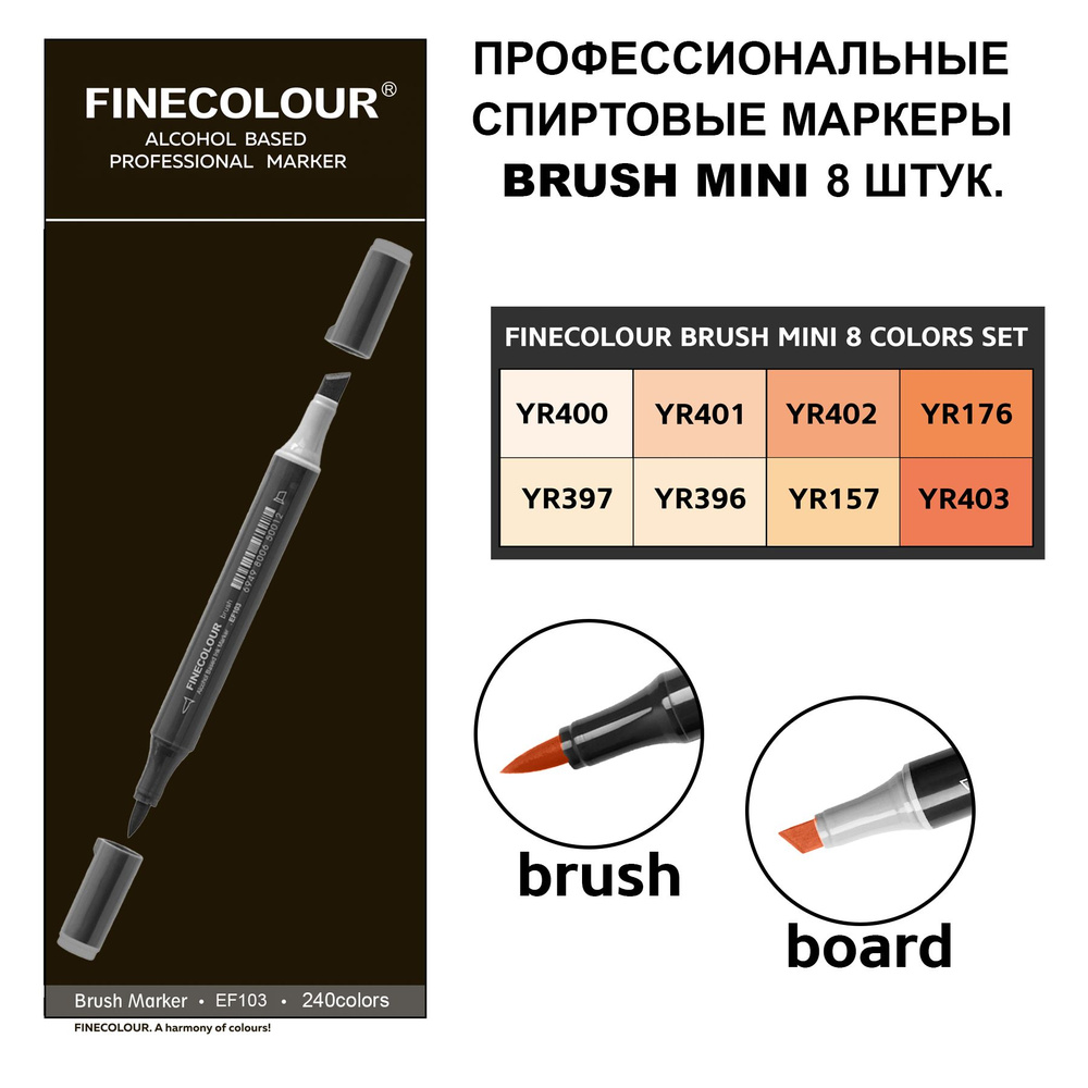Спиртовые маркеры для скетчинга Finecolour Brush mini SET YR, 8 шт. #1