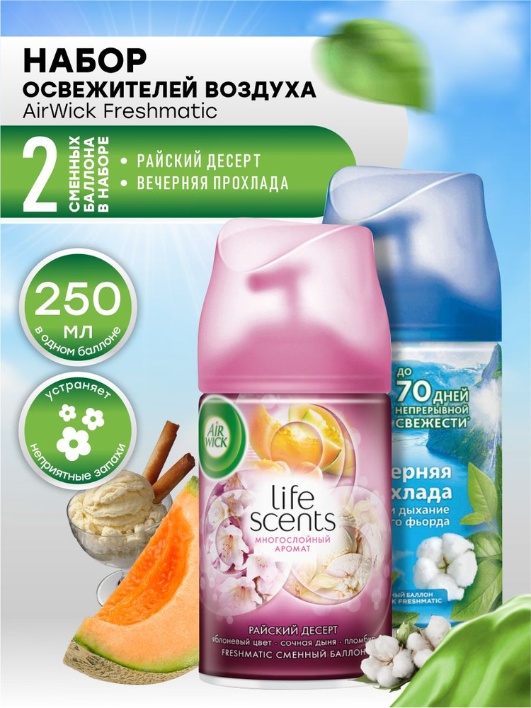 Набор сменных баллонов AIRWICK Life Scents Райский десерт + Вечерняя прохлада по 250 мл.  #1