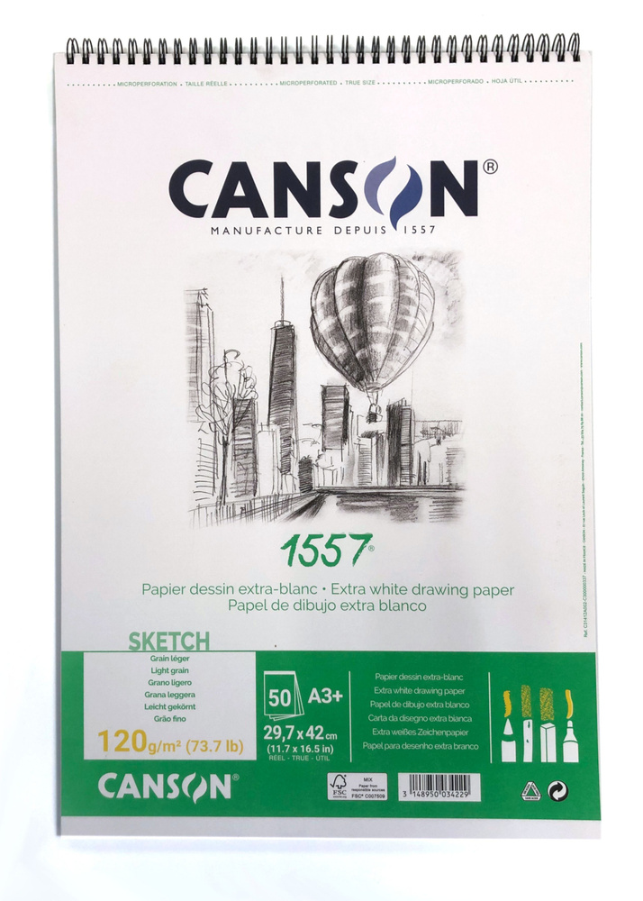 CANSON 1557 альбом для графики 120г/м2 Малое зерно 29.7х43.7см 50 листов на спираль по короткой стороне #1