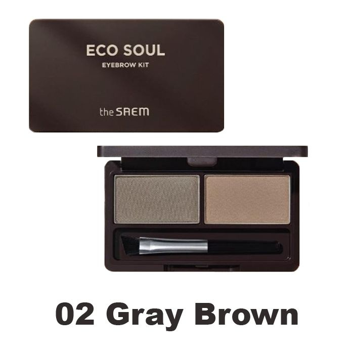 The Saem Палетка с двумя оттенками теней для бровей 5 г Eco Soul Eyebrow Kit, оттенок 02 Gray Brown  #1