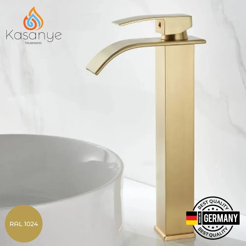 Высокий смеситель для накладной раковины Kasanye Basin Faucet 888LO, из латуни, золотой матовый  #1