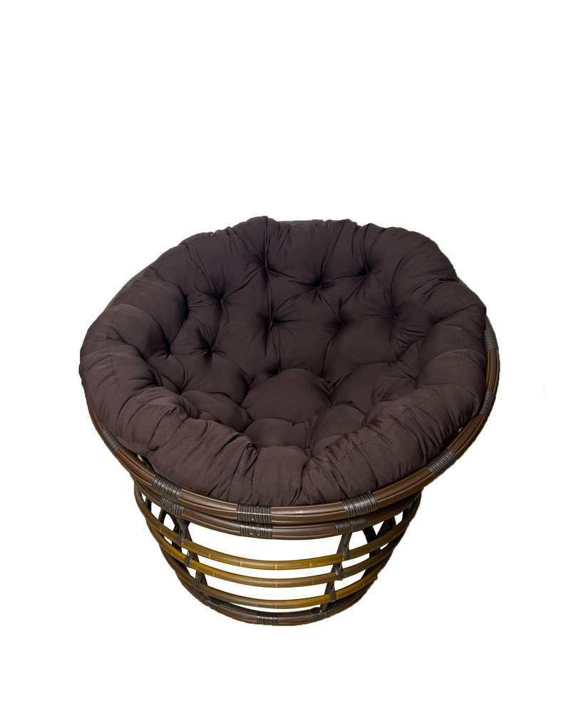 Кресло садовое Папасан Премиум, KALYMERA, плетеный ротанг, мягкое сиденье, коричневое  #1