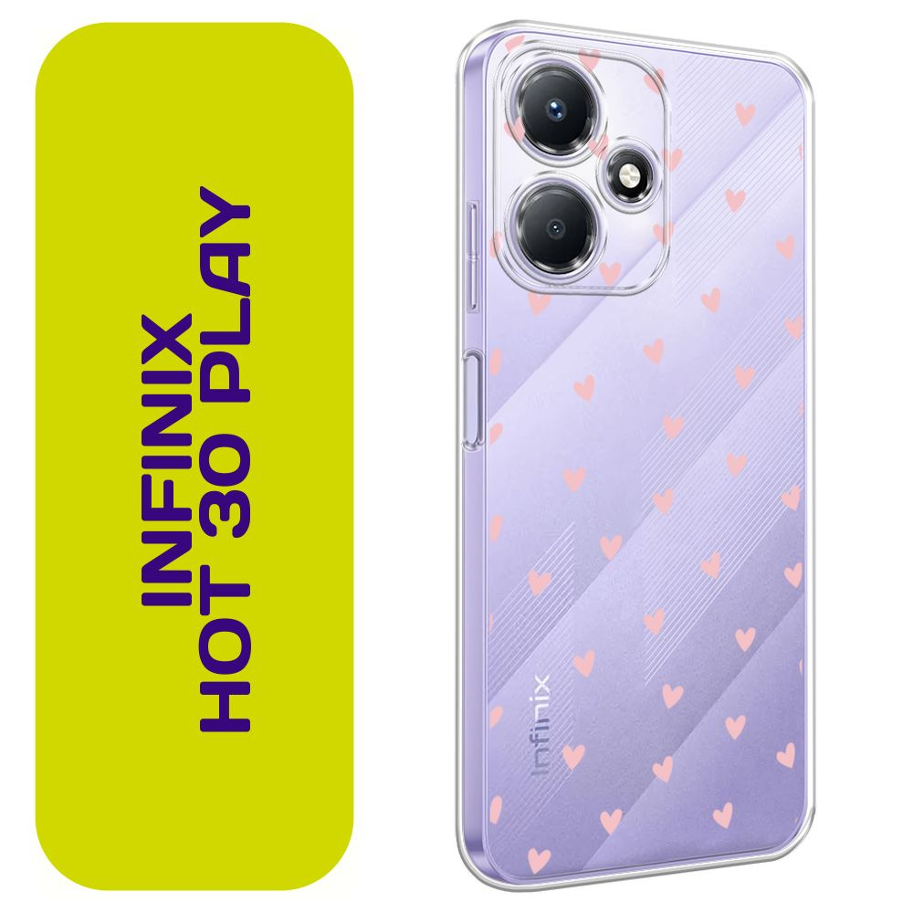 Чехол на Инфиникс Хот 30 Плей / Infinix Hot 30 Play с принтом "Розовые сердечки паттерн"  #1