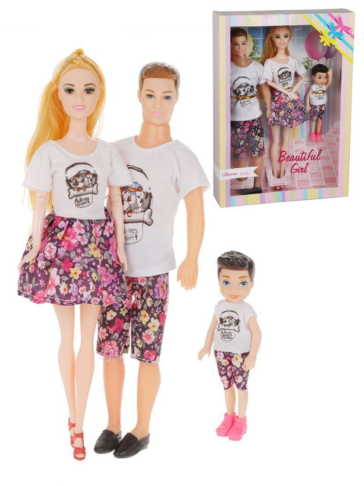 Кукла для девочки Счастливая семья, 3шт, 29 см, пупс- 9 см #1