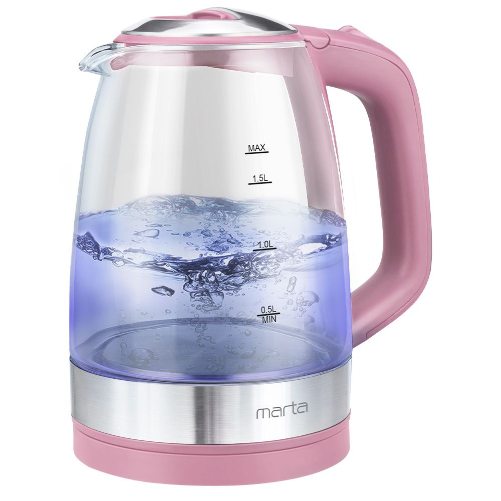 Чайник электрический MARTA MT-1078 стеклянный с подсветкой, розовый опал  #1