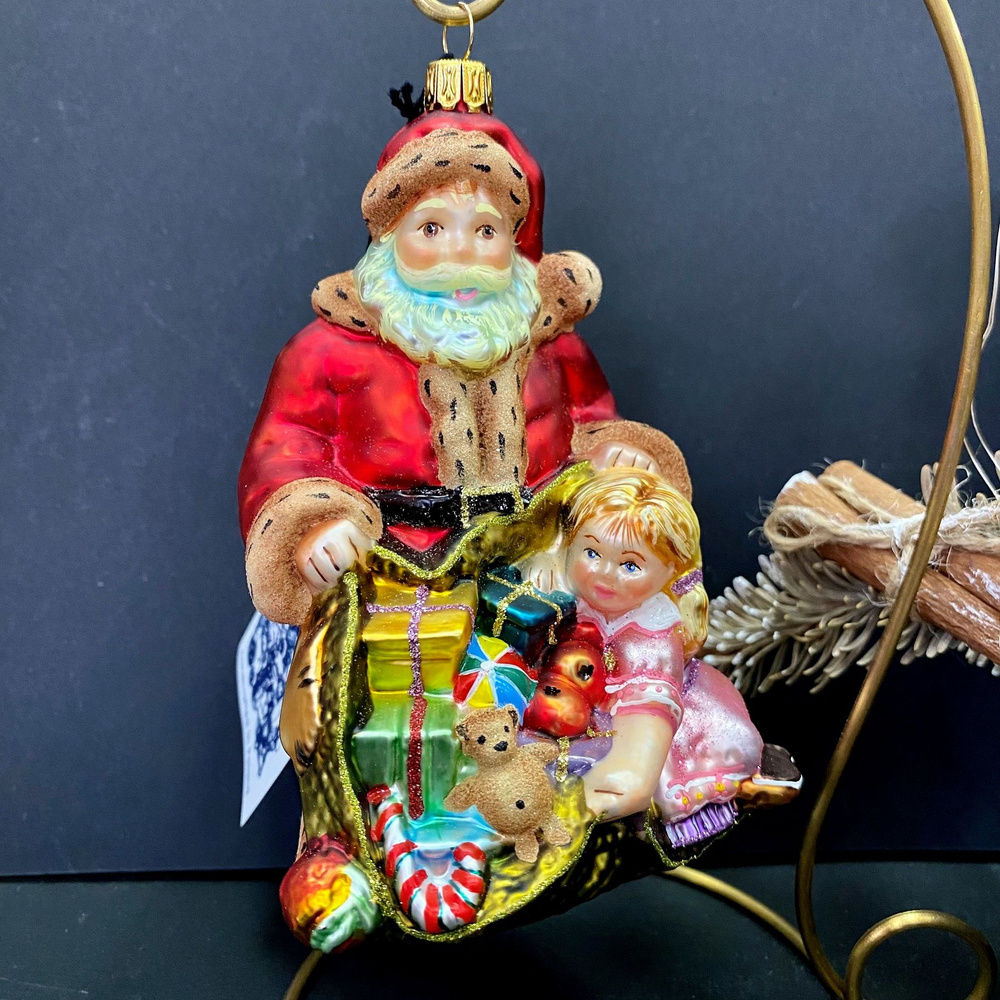 Елочная игрушка Санта и девочка 14см стекло Komozja Family #1