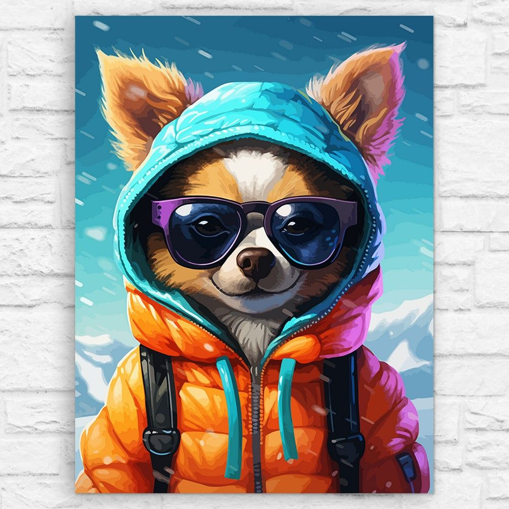Картина по номерам на холсте животные собачка (чихуахуа в зимнем костюмчике) - 13183 В 30x40  #1