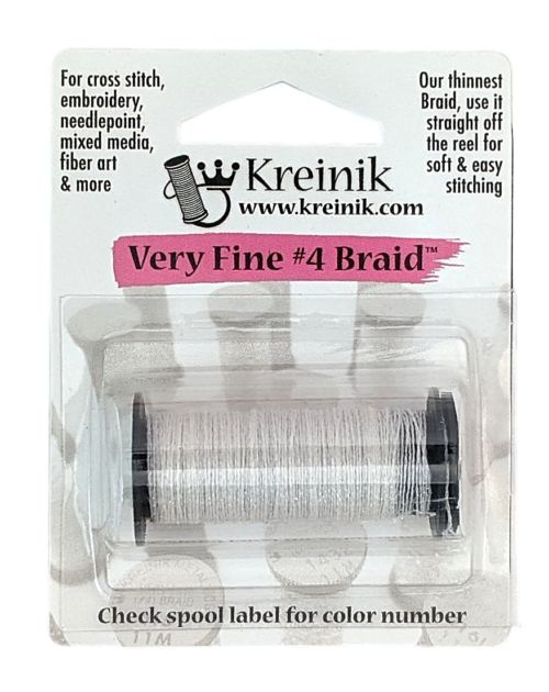 Металлизированные нитки Kreinik Very Fine Metallic Braid #4 цвет 100 - White  #1