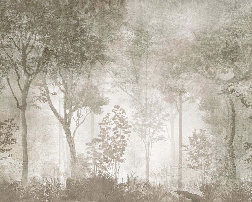 Фотообои флизелиновые на стену 3д GrandPik 10306 Лофт "Лес, деревья в тумане, винтаж" (ШхВ), 350х280 #1