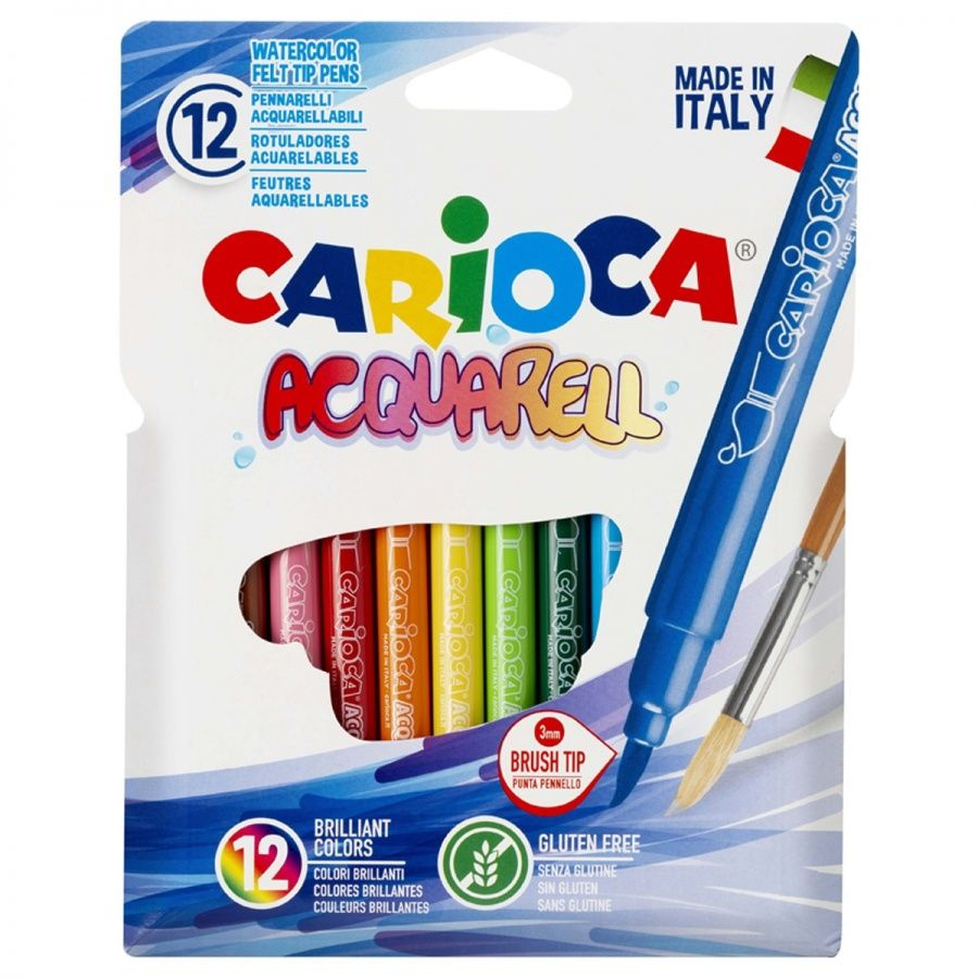 Набор фломастеров-кисточек 12 цветов Carioca Acquarell (линия 1-3мм, смываемые) картонная упаковка (42747) #1