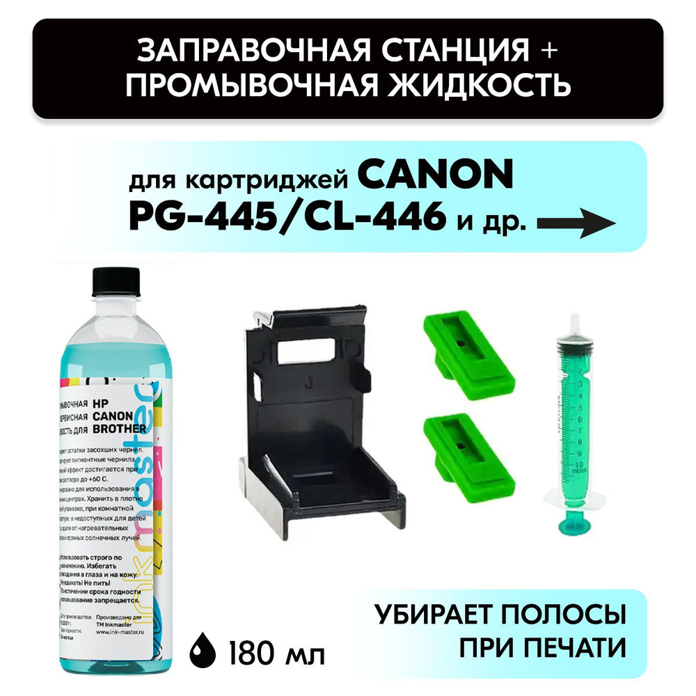 Заправочная станция (платформа) для прокачки и заправки картриджей Canon PG-445/CL-446 (шприц + промывочная #1