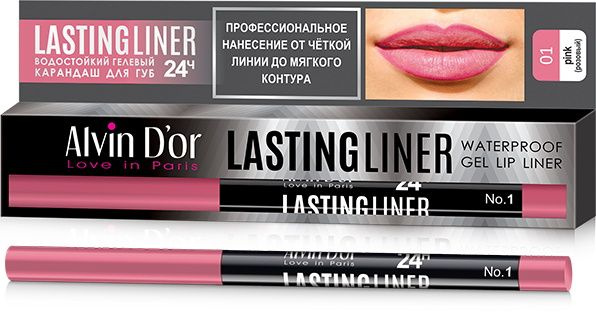 Alvin D'Or Карандаш для губ гелевый водостойкий Lastingliner, тон 01 розовый  #1