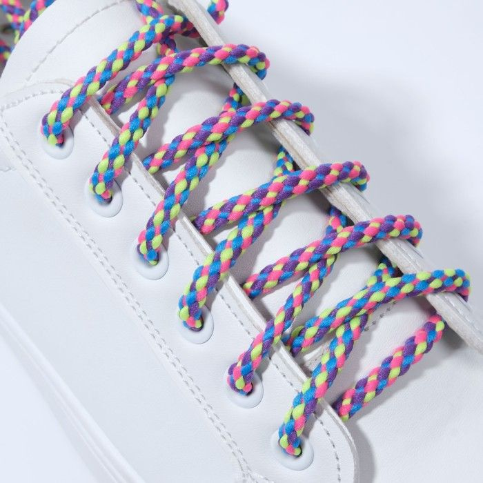 Шнурки для обуви "Плетёные", пара, круглые, d - 4 мм, 110 см, разноцветные неоновые  #1