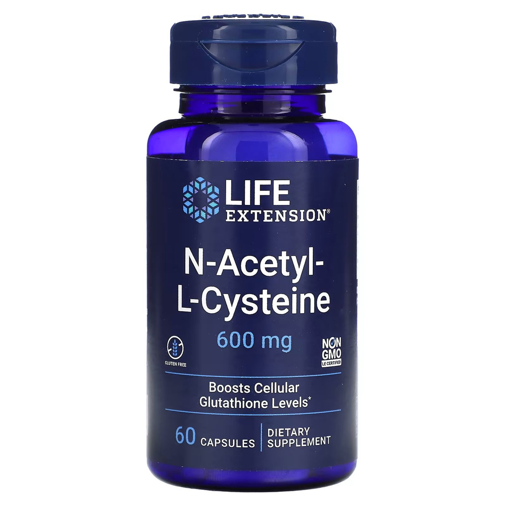 NAC aцетилцистеин Life Extension N-Acetyl-L-Cysteine 600 мг для регуляции процесса детоксикации 60 капсул #1