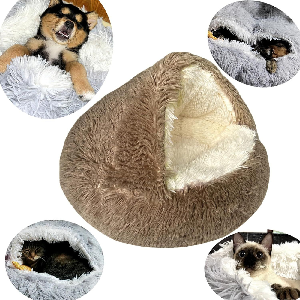 Кроватка для кошек и собак, пушистый искусственный мех от клещей ...