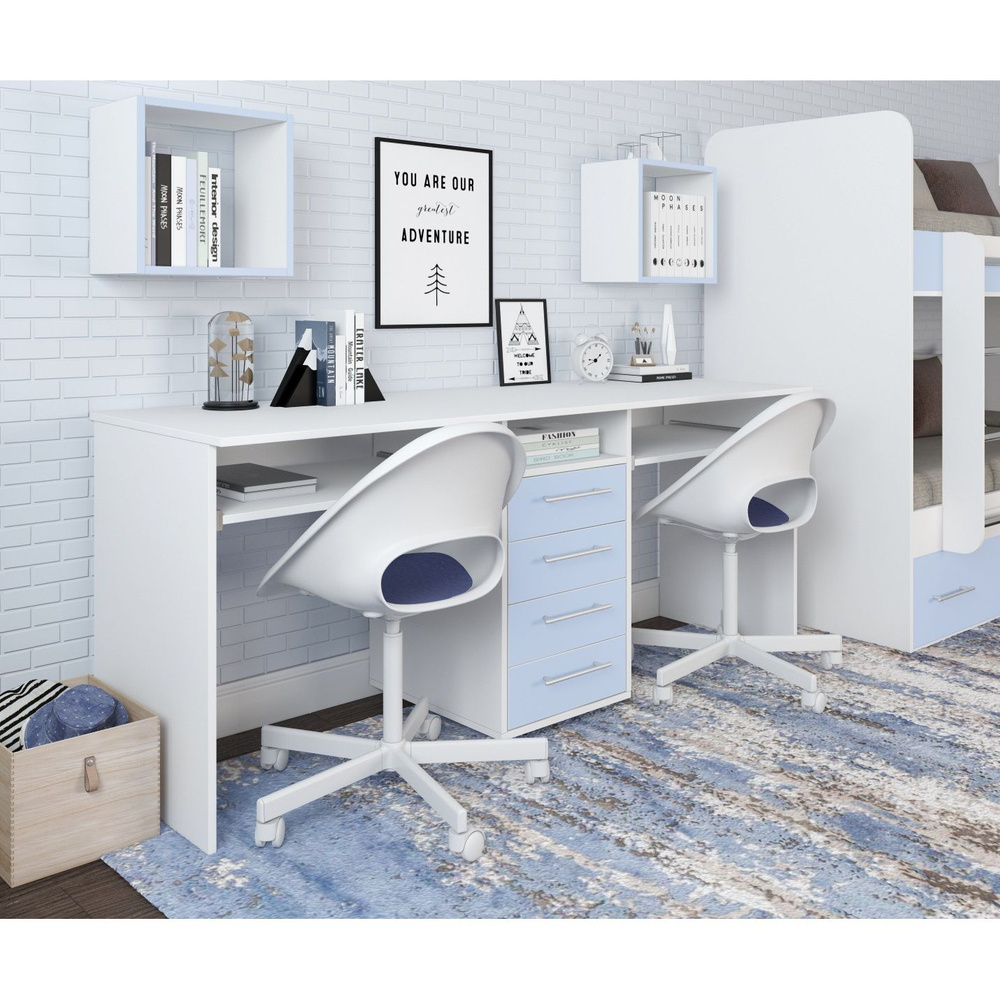 Компьютерный стол для двоих Есэндвич Лаворо, 180x60х75 см (Белый/Серенити)  #1
