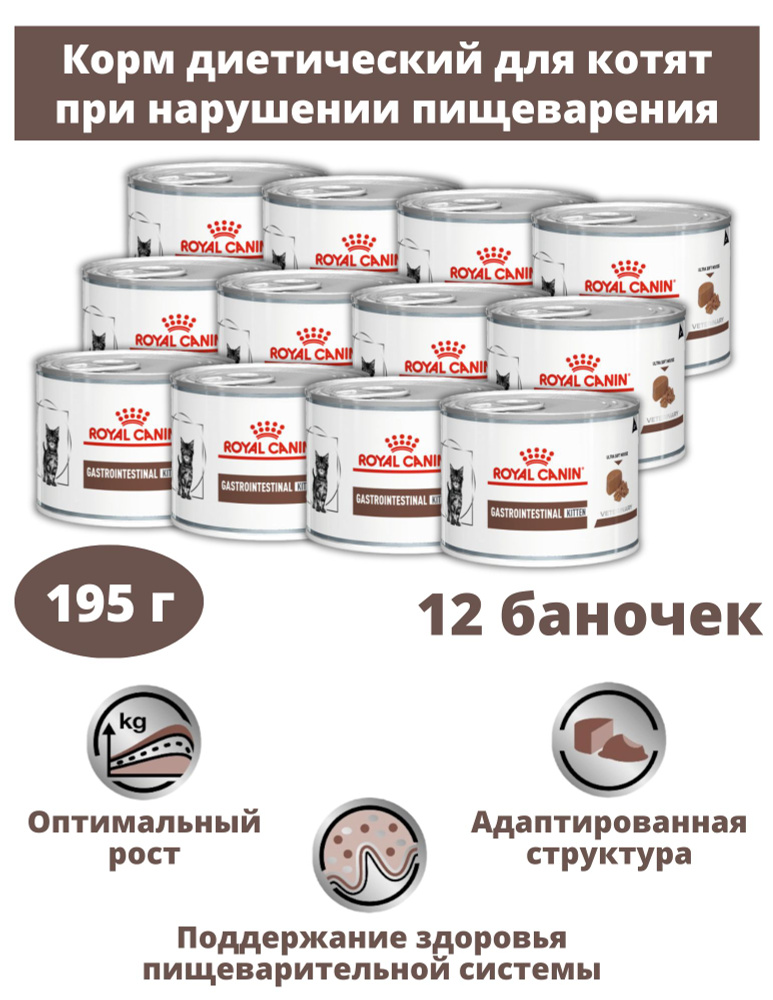 Консервы для котят Royal Canin Gastrointestinal Kitten 12 банок по 195 г #1