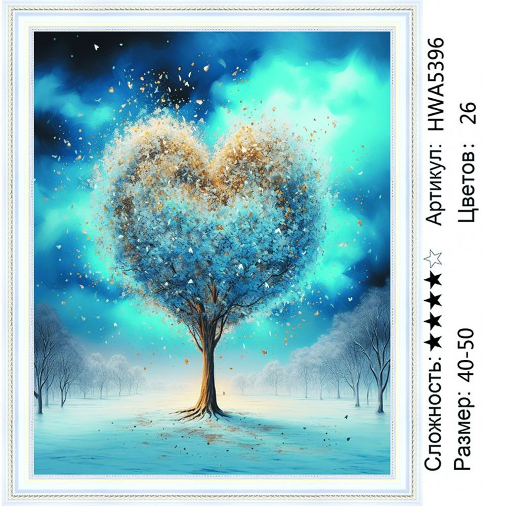 Алмазная мозаика 40х50см на подрамнике. Дерево "Сердце". Арт. Фэнтези.  #1