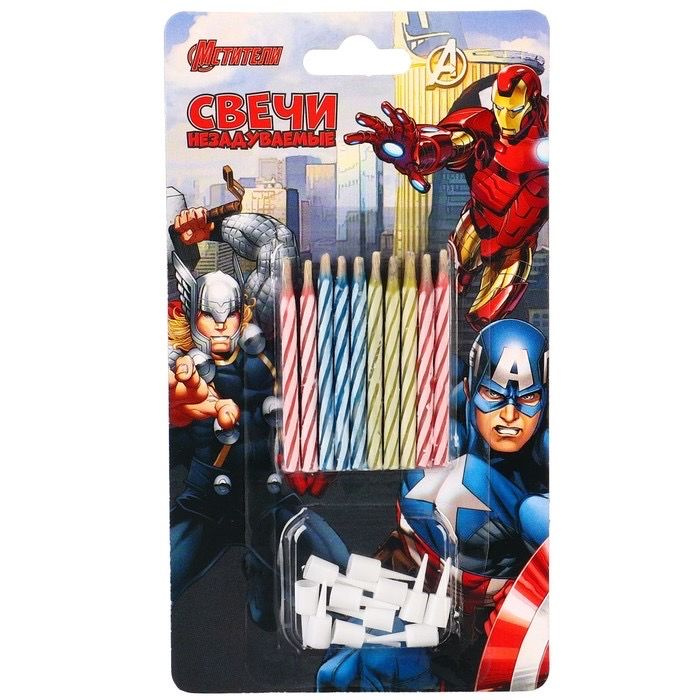 Свечи незадуваемые в торт, 10 штук "Супер-герои", Мстители  #1