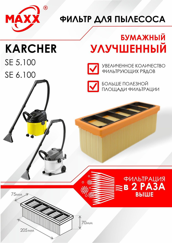 Фильтр бумажный улучшенный для пылесоса Karcher SE 5.100, Karcher SE 6.100  #1